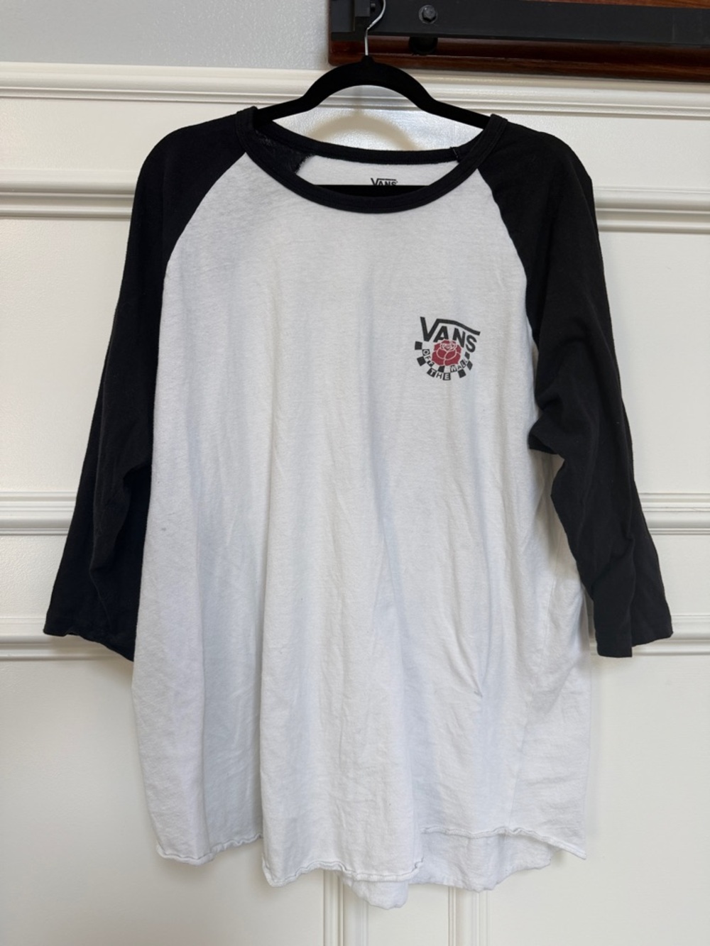 Vans Black & White Raglan Tee w/Rose Graphic (small discoloration spot see pic